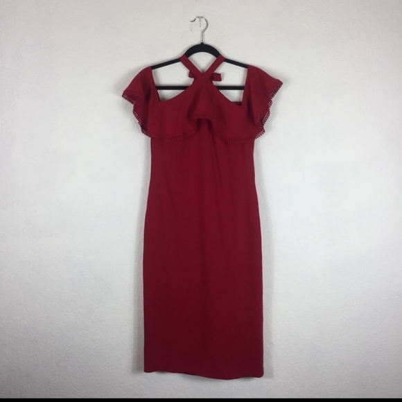 Shoshanna Red Laight Cold Shoulder Dress- GORG!! - Picture 4 of 16